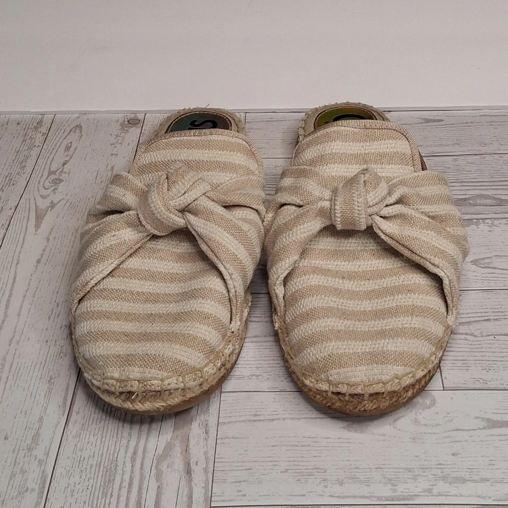 Circus by Sam Edelman Beige Striped Women's Slip-On Espadrille Mules Size 9